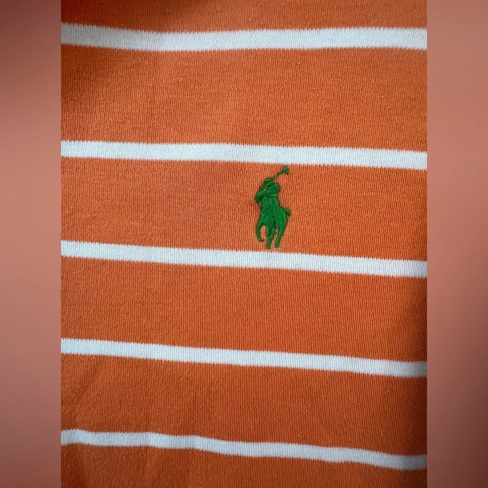 Polo Ralph Lauren Shirt Men’s XL Orange‎ White Striped Green Pony Logo Preppy E9